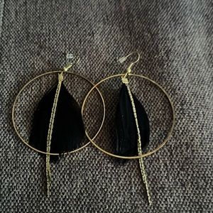 Gold Tone Hoop Earrings with Feathers
